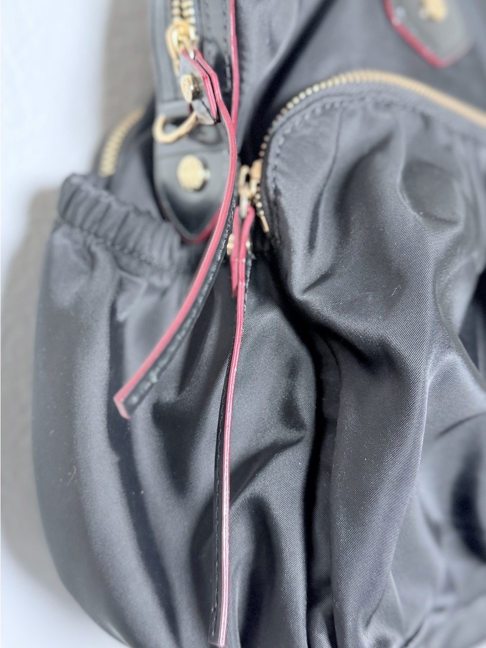 MZ Wallace Black Nylon Ruched Satchel Convertible Crossbody Bag Gold Hardware - Picture 5 of 11